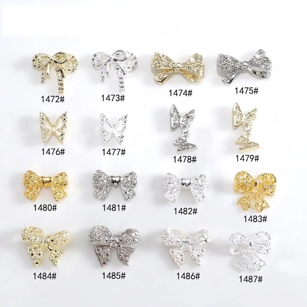 3D Bowknot Butterfly Nail Art Charms Zinc Alloy Rhinestone Zircon Metal Manicure Decorations Gold Silver DIY Luxury Style