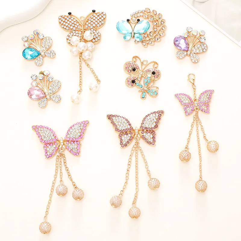 Ciondoli Farfalla Brillantini Strass Perla Artificiale Lega Di Zinco Pendenti Per Creazione Gioielli DIY Decorazione Custodia Telefono