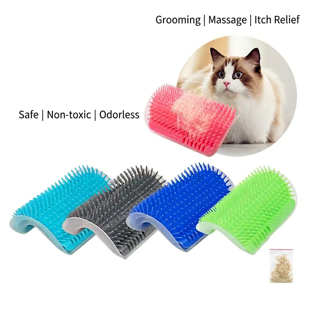 Cat Self Groomer Wall Corner Massage Brush Pet Grooming Comb For Removing Loose Fur Durable PP And Silicone Material