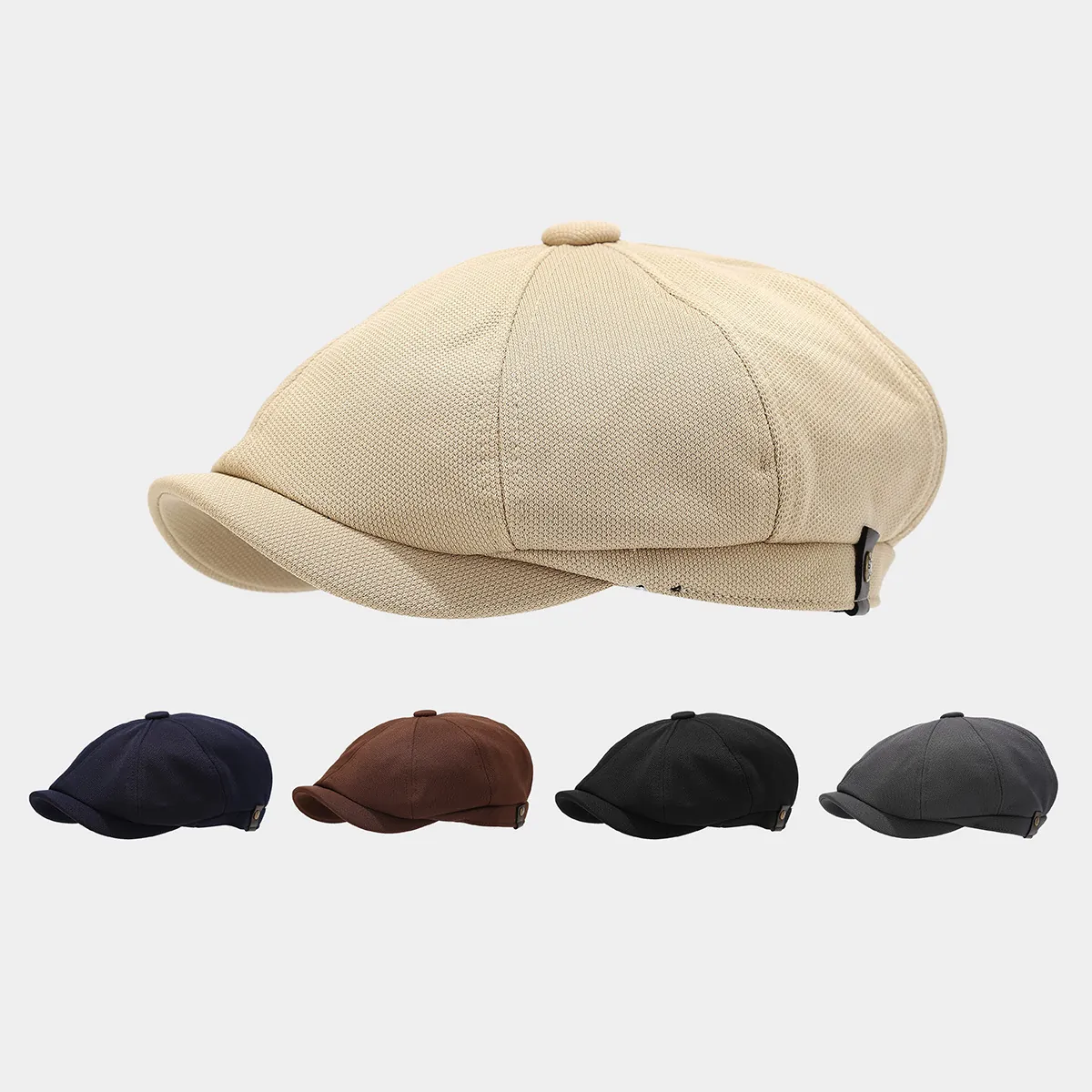 Vintage Newsboy Cap Polyester Retro Octagonal Hat With Leather Trim And Metal Button For Men Women