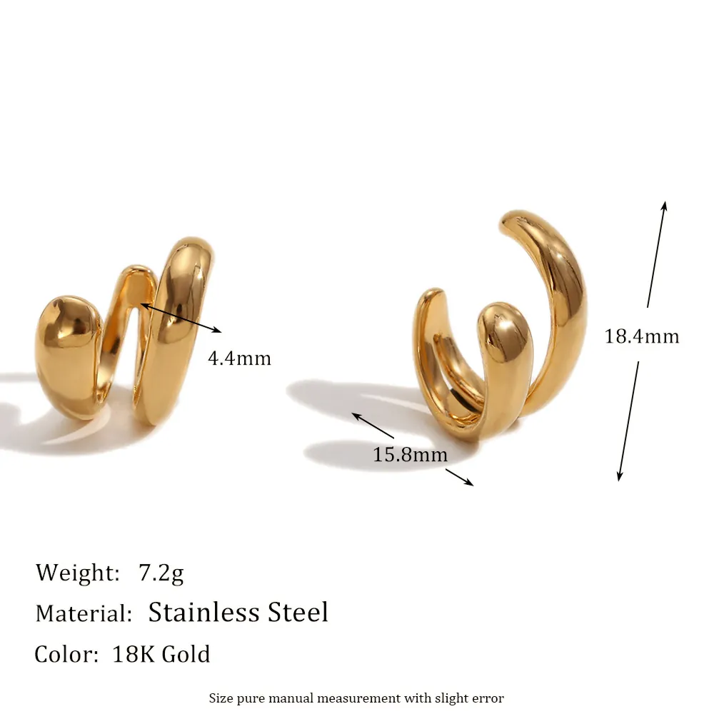 Double Layer Ear Cuffs Stainless Steel 18K Gold Plated Minimalist Spiral C Shape Non Piercing Earrings For Women