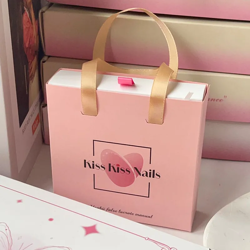 Boîte Cadeau Bijoux Tiroir Élégante Emballage Papier Avec Poignée Ruban Satin Pour Collier Bracelet Boucles Oreilles Portée Main