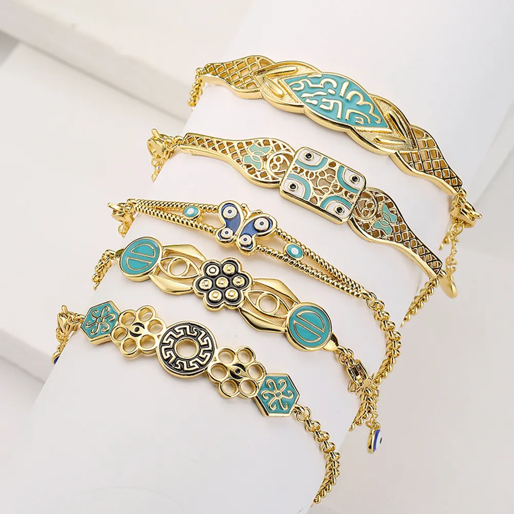 Evil Eye Armband Vergoldet Kupfer Emaille Schmetterling Geometrisch Böhmisch Schmuck Für Frauen Elegant