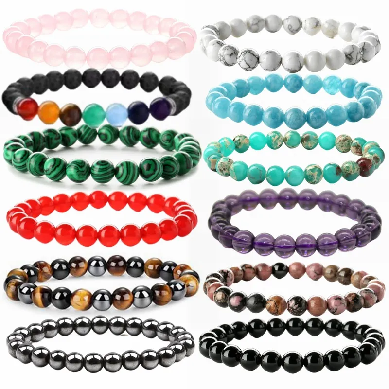 Bracelet En Perles De Pierre Naturelle Élastique Perles Rondes Bijoux Énergie De Guérison Yoga Hommes Femmes