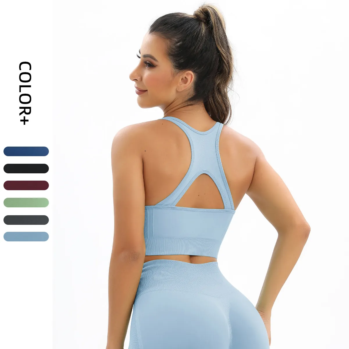 Soutien-Gorge de Sport Sans Couture pour Femmes Débardeur de Yoga en Nylon Élasthanne Nervuré Respirant Antichoc Push Up Fitness