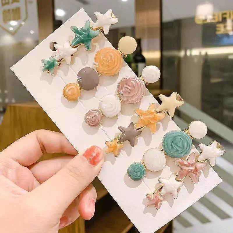 Enamel Star Heart Metal Duckbill Hair Clips Korean Style Sweet Side Fringe Barrette For Women Girls