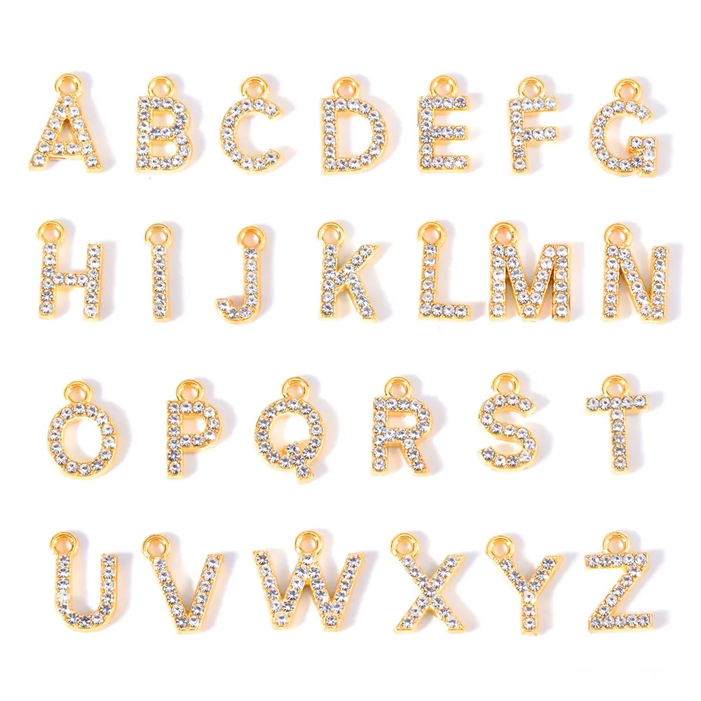 Alphabet Letter Charms Alloy Rhinestone For DIY Jewelry Making Necklaces Earrings Gold Color Sparkly Initial Pendants