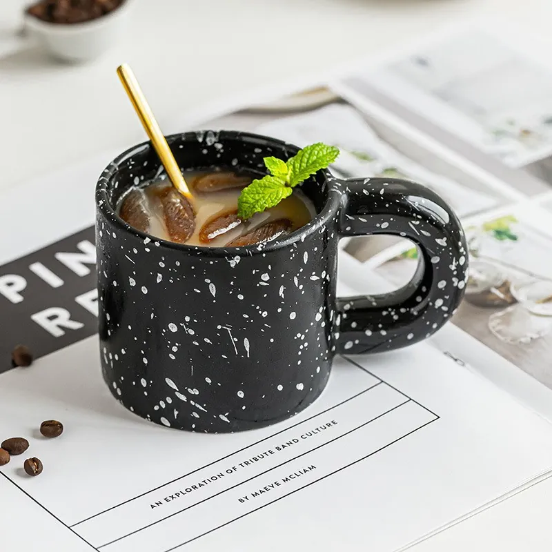 Ceramic Mug Ink Splash Pattern Thick Chubby Handle Ins Style Coffee Milk Cup Graffiti Water Cup For Office Home