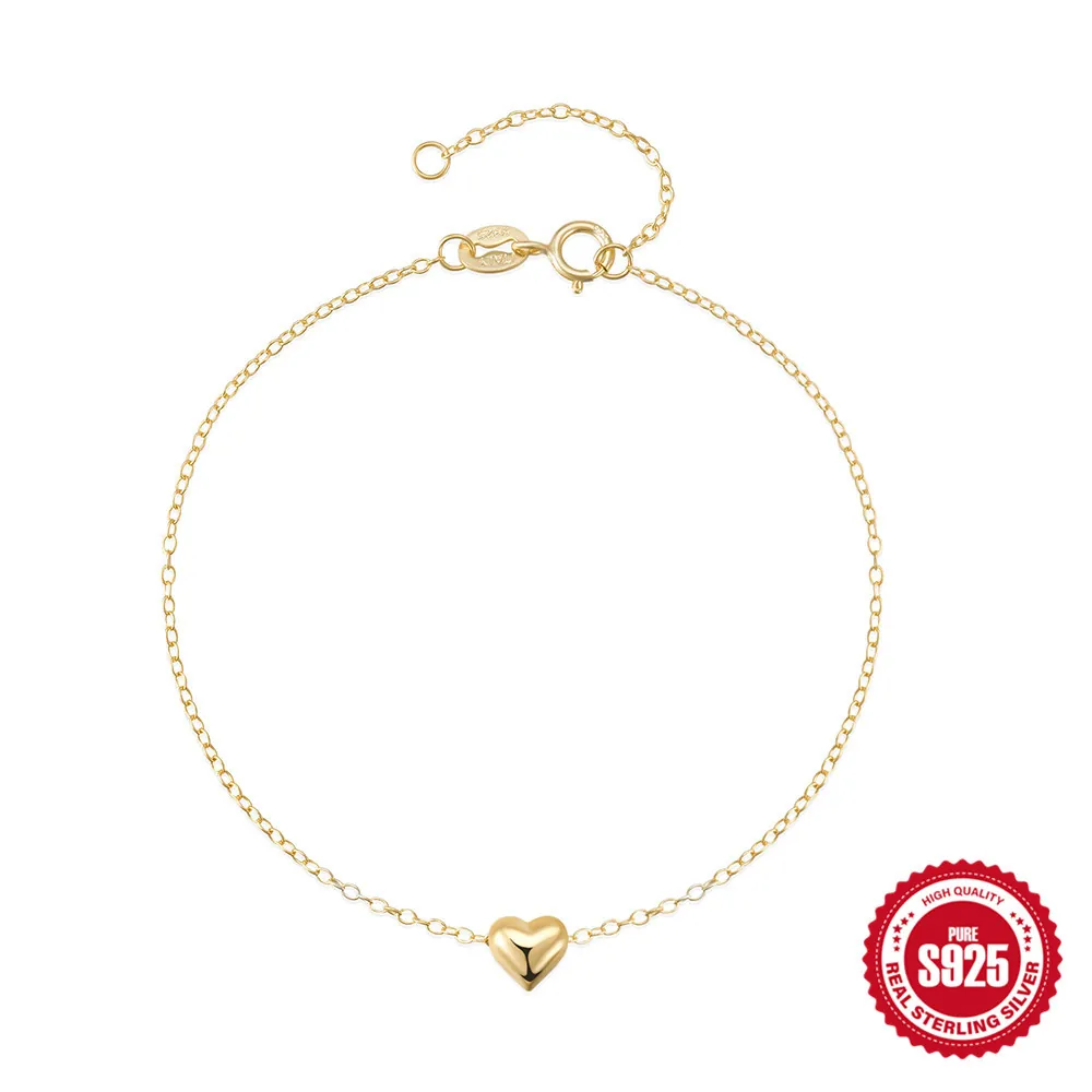 Minimalist Heart Pendant Bracelet 925 Sterling Silver Fine Chain For Women Elegant Daily Office Jewelry Gift
