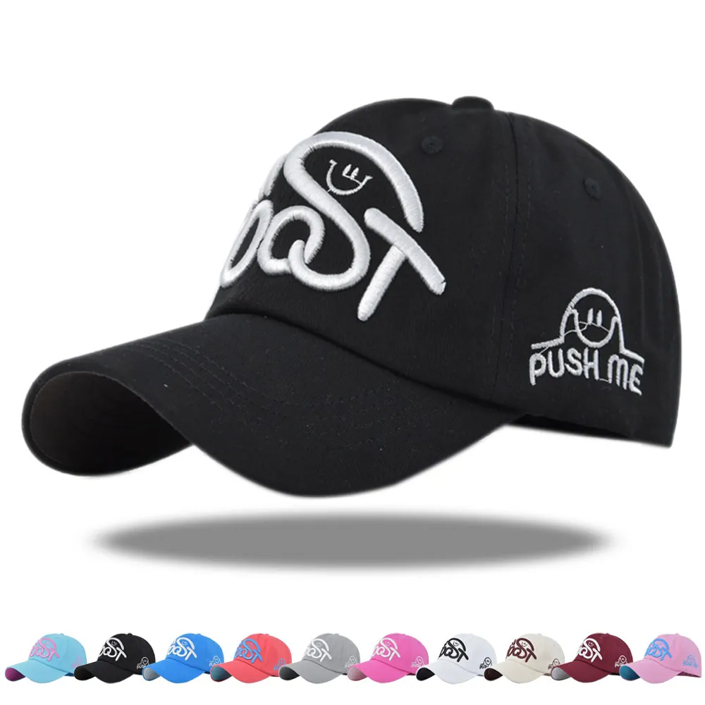 Embroidered Baseball Cap Cotton Adjustable Sun Protection Letter Smiley Face Outdoor Sport Unisex Hat