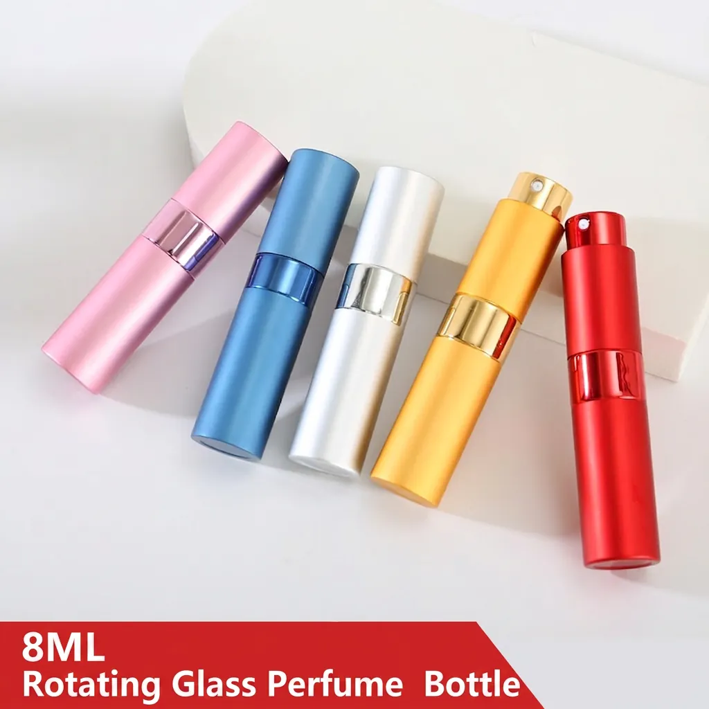Flacone Atomizzatore Di Profumo Ricaricabile Portatile Guscio In Alluminio Interno In Vetro Spray Rotante Viaggi Metallico