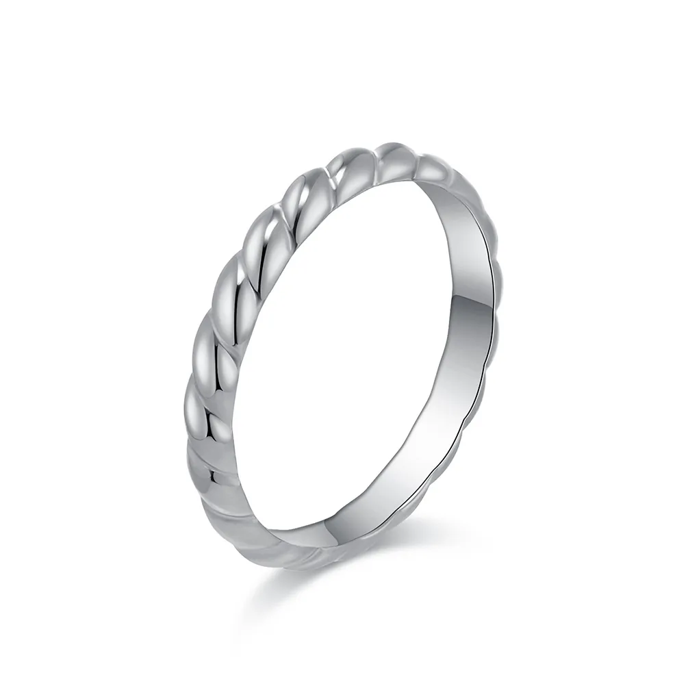 Twisted Rope Ring 18K Gold Plated Stainless Steel Polished Minimalist Croissant Design Band For Women