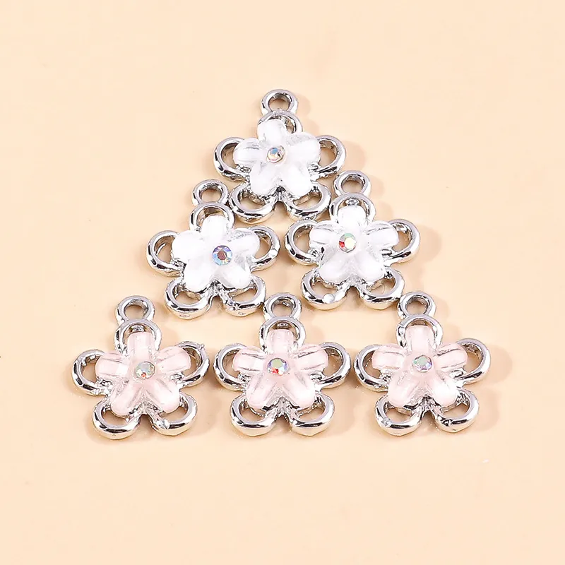 Alloy Flower Charms Drip Oil Enamel Floral Pendants With Colorful Rhinestones For DIY Bracelet Necklace Jewelry Making