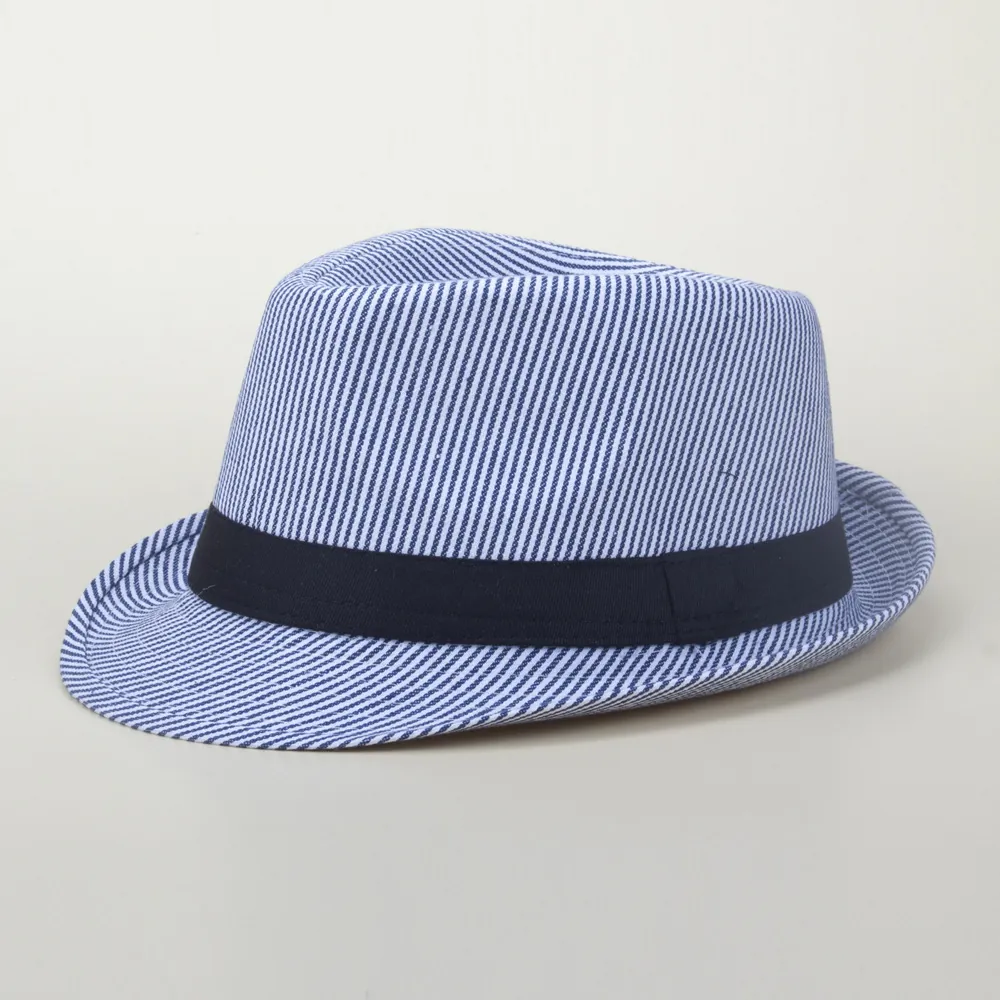 Chapeau Fedora À Rayures Polyester Protection Solaire Été Plage Voyage Style Britannique Gentleman Unisexe