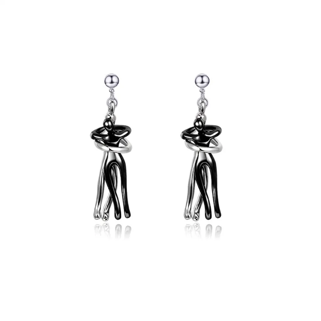 Abstract Hugging Figure Drop Earrings Copper Gold Plated Bicolor Modern Art Romantic Jewelry For Women Couples