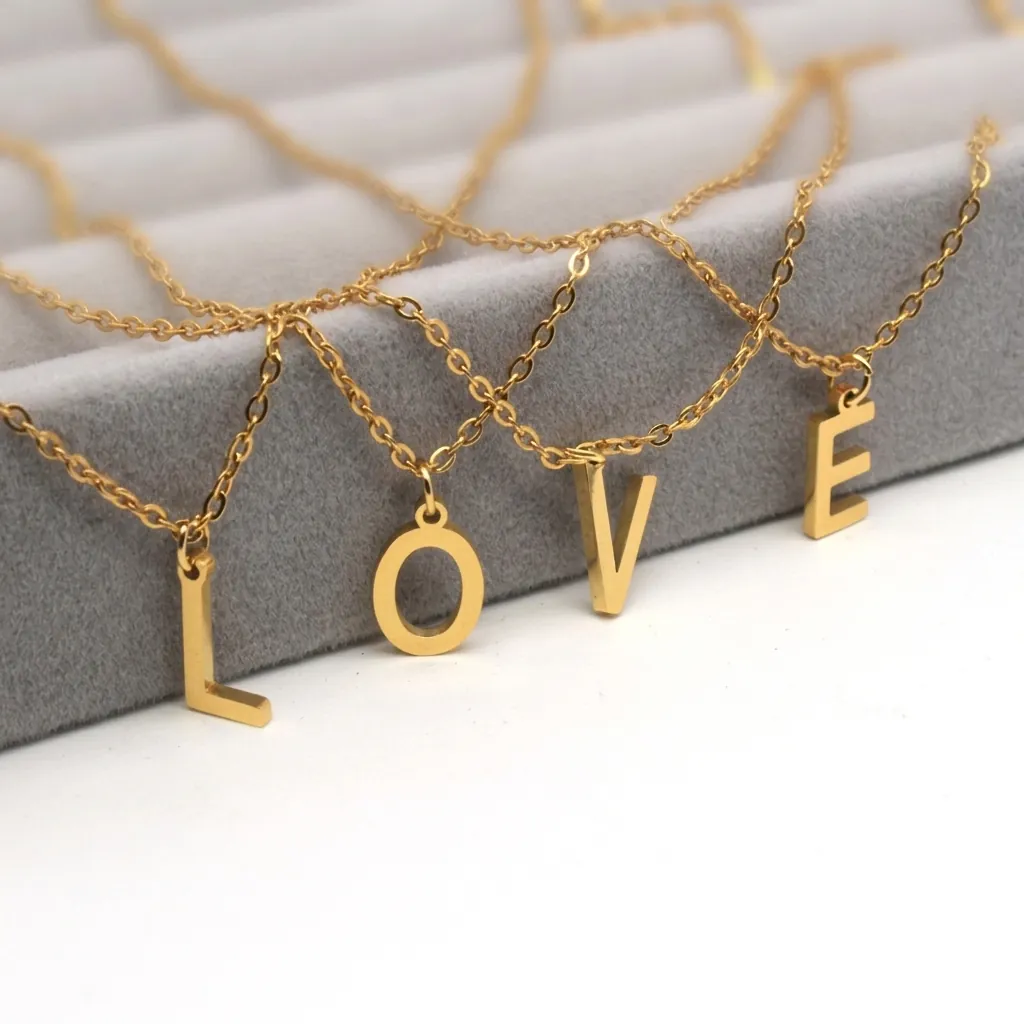 Stainless Steel Initial Letter Pendant Necklace Minimalist Fashion Gold Silver Clavicle Chain Jewelry For Women