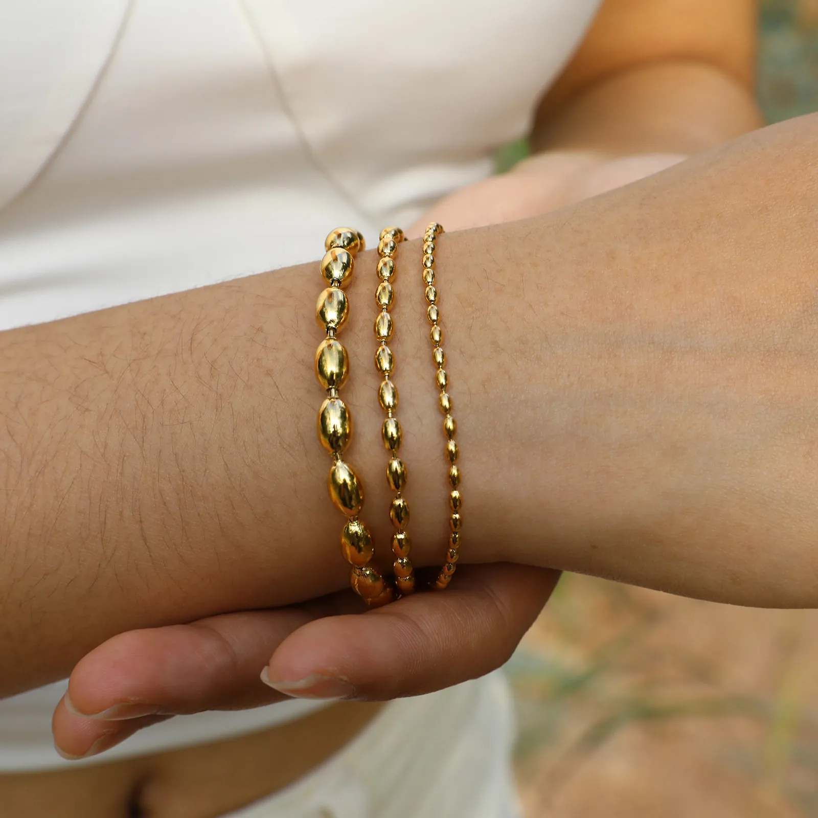 Fashion Stainless Steel Bead Bracelet Trendy Oval Olive Chain Adjustable Jewelry For Women Minimalist Elegant Style