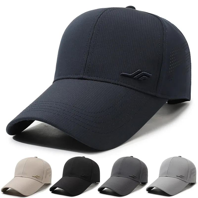 Men Baseball Cap Breathable Laser Perforated Polyester Outdoor Sun Hat Casual Sporty Adjustable Quick Dry