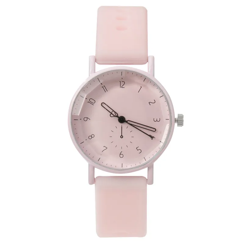 Women Quartz Watch Simple Digital Round Dial Silicone Strap Heart Second Hand Pointer Student Analog Wristwatch