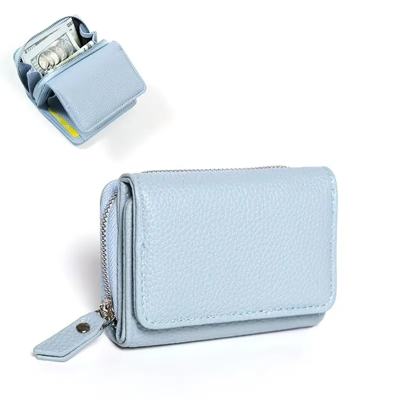 Damen Kleiner Geldbeutel PU Leder Mit Kieselmaserung Dreifach Gefaltet Mini Münzfach Kartenhalter Japanischer Stil