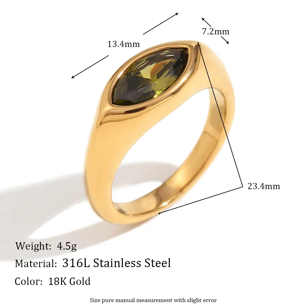 Zircon Ring Stainless Steel 18K Gold Plated Heart Marquise Zircon Geometric Dome Rings For Women Vintage Fashion Jewelry
