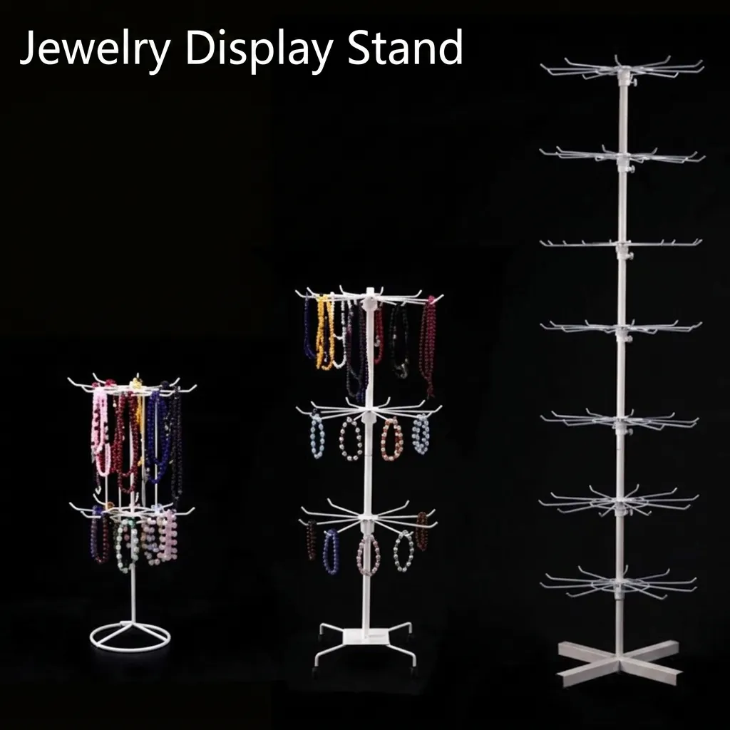 Rotating Jewelry Display Rack Stand Multi Tier Height Adjustable Metal Hook For Necklace Keychain Socks Organizer