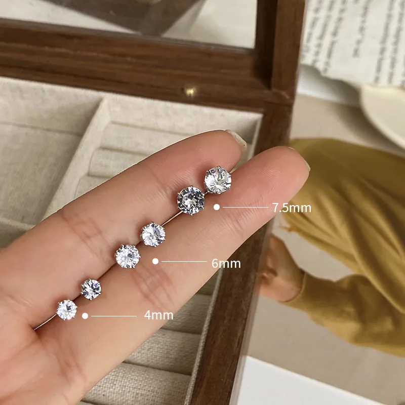 Runde Zirkonia Ohrstecker Mit 925 Sterling Silber Ohrringpfosten Funkelnder Einfacher Vielseitiger Schmuck Für Damen