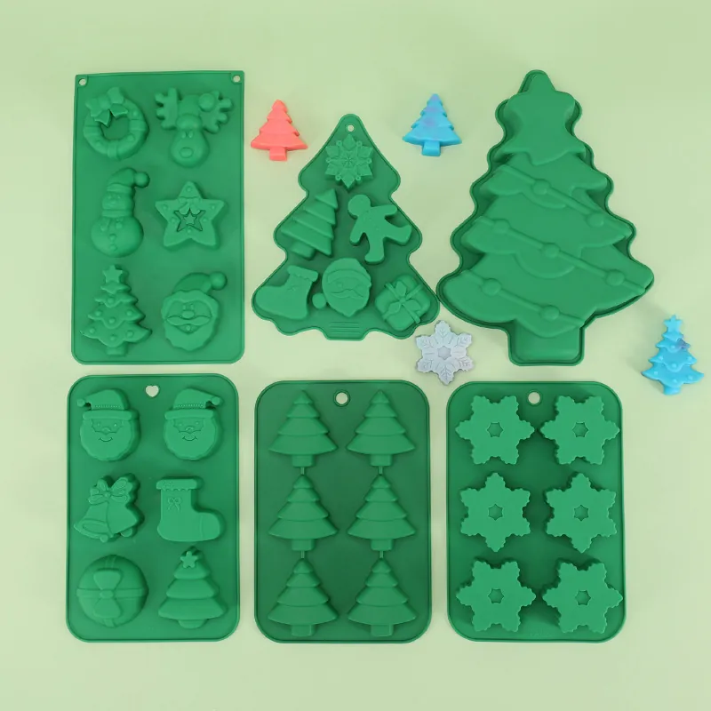 Molde Silicona Navidad Grado Alimenticio Resistente Calor Repostería DIY Dulces Jabón Copo Nieve Papá Noel Árbol Diseño