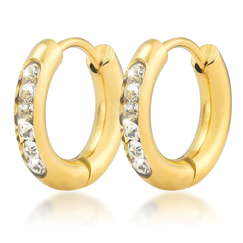 Hoop Earrings Stainless Steel Round Micro Paved Zircon Minimalist Geometric Fashion Light Luxury For Women Jewelry