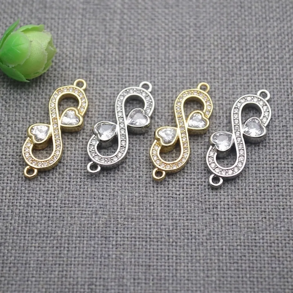 Infinity Herz Verbinder Anhänger Mikro Pave Zirkonia Kupfer Vergoldet Doppelöhr Link Für DIY Schmuck