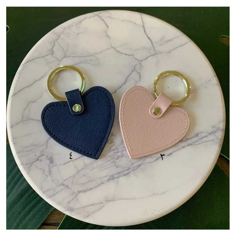 Heart Shaped PU Leather Keychain Saffiano Texture Key Ring Gold Rivet Bag Pendant For Women Men Cute Key Organizer Gift