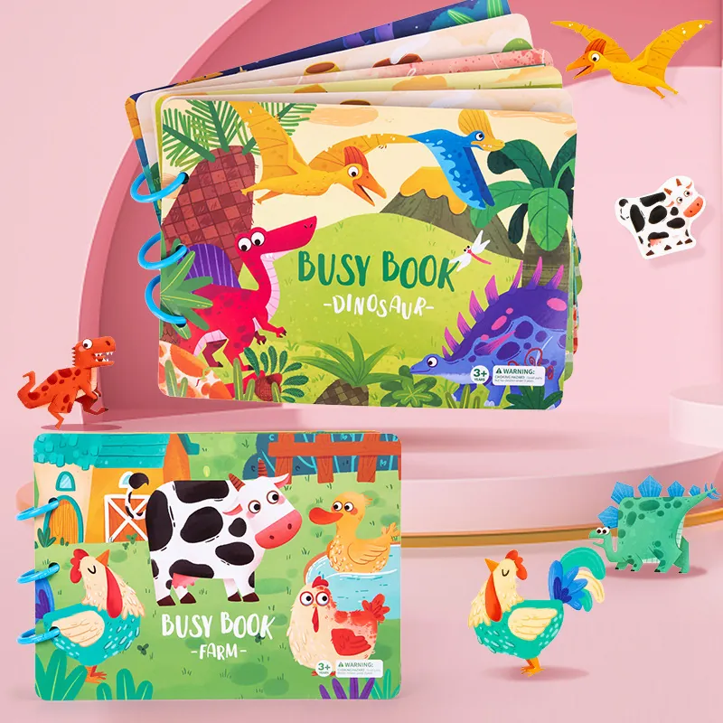 Montessori Busy Book For Toddlers Early Learning Quiet Book Interactive Pasting Toy Dinosaur Farm Theme Education