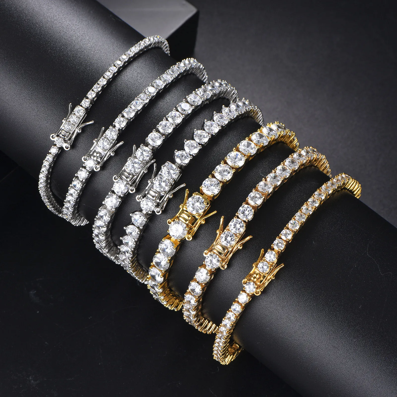 Hip Hop Copper Zirconia Tennis Bracelet For Men Women Iced Out Round Cut White Zirconia Link Chain Bracelet Jewelry Gift
