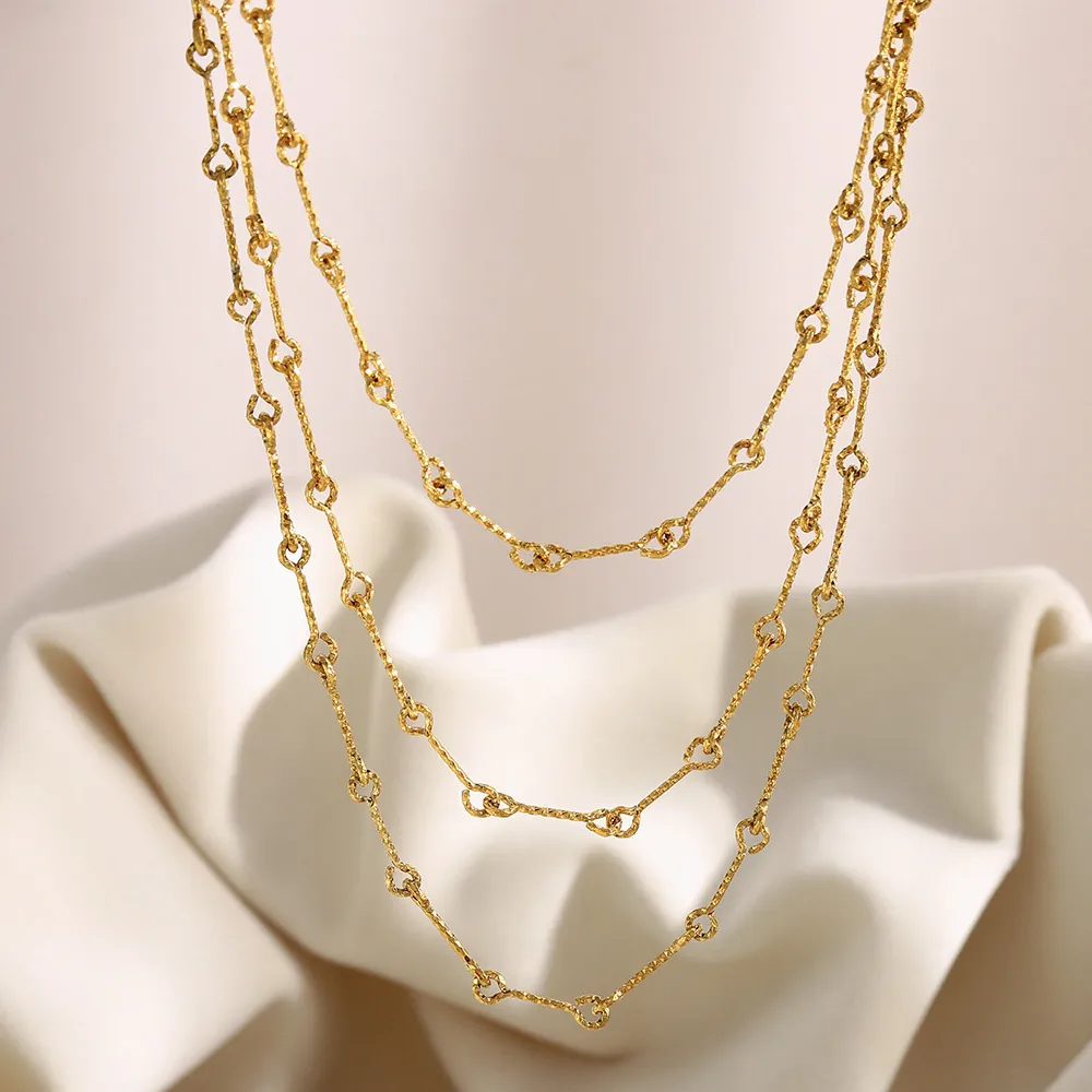 Minimalist Link Chain Necklace Stainless Steel 18K Gold Plated Textured Stackable Jewelry For Women