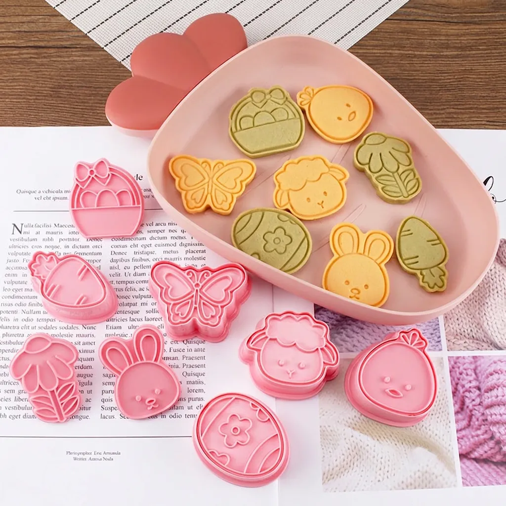 Ostern Ausstechformen 3D Presse Keksformen Kunststoff Cartoon Hase Ei Karotte Schmetterling Schaf Blume Zum Backen DIY