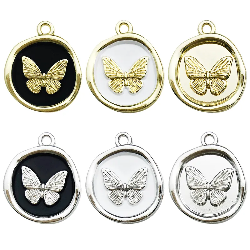 Schmetterling Anhänger Legierung Emaille Öl Tropfen Rund Relief Mit Öse DIY Schmuckherstellung Zubehör Schmuckteile