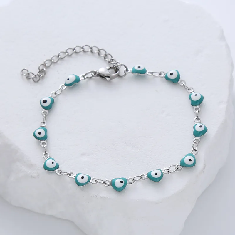 Evil Eye Armband Herzform Edelstahl Emaille Verstellbare Kette Mode Schmuck Für Damen