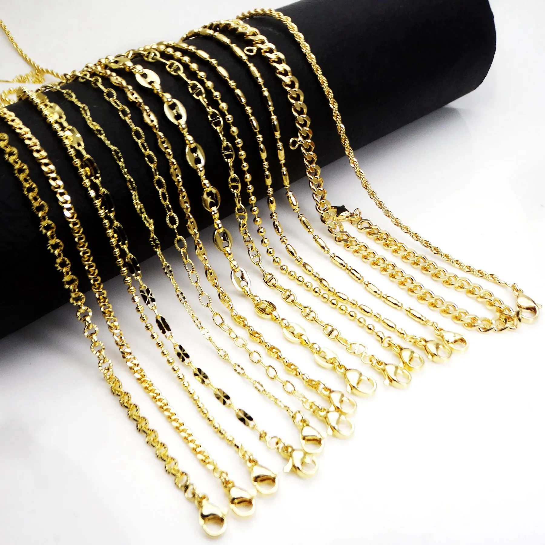 Gold Copper Chain Necklace For Women Adjustable Ball Chain Rope Chain Cuban Link Pig Nose Chain Jewelry Accessory