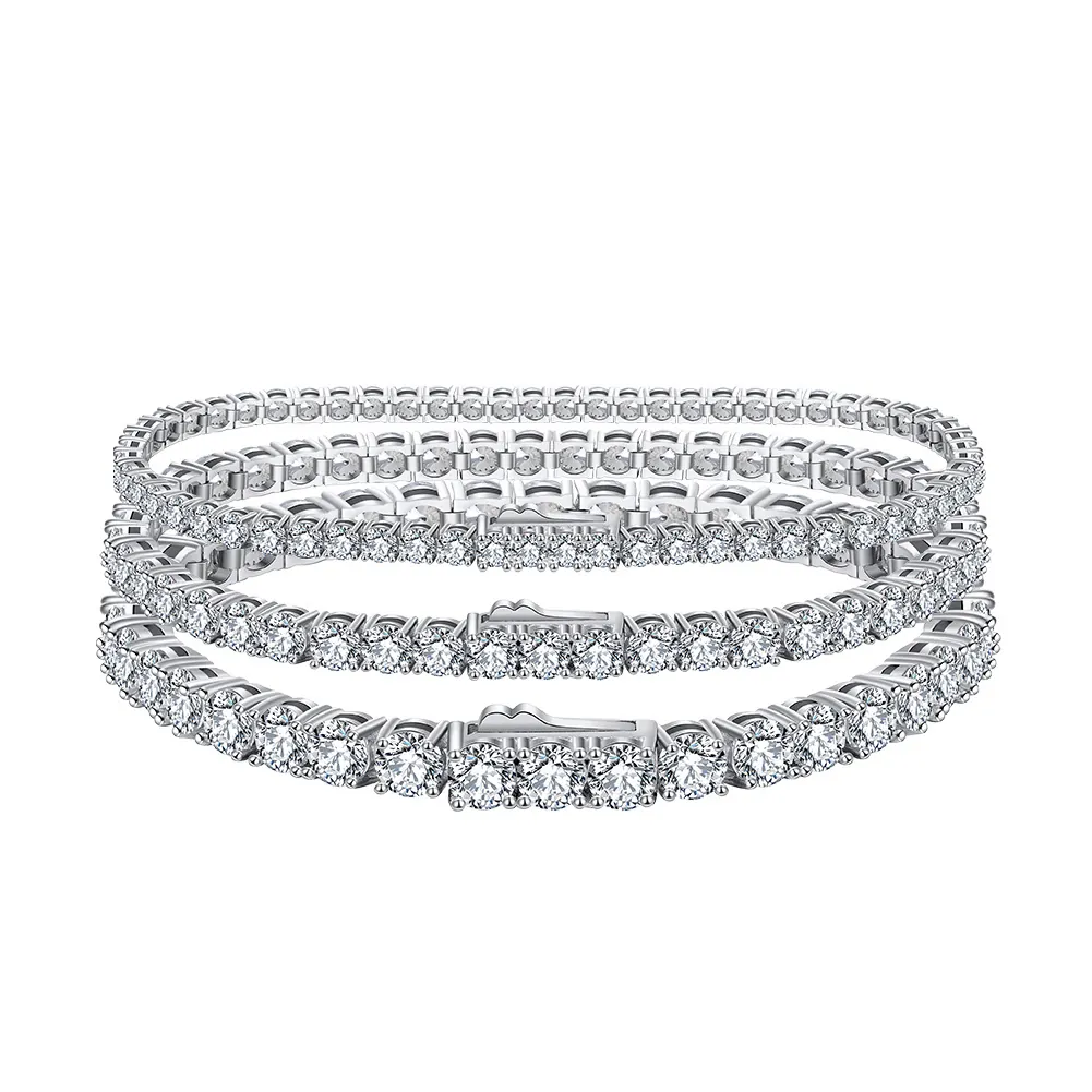 Luxury S925 Sterling Silver Zirconia Tennis Chain Bracelet For Women Hip Hop Round Geometric Clasp Wrist Link Jewelry Anniversary Gift