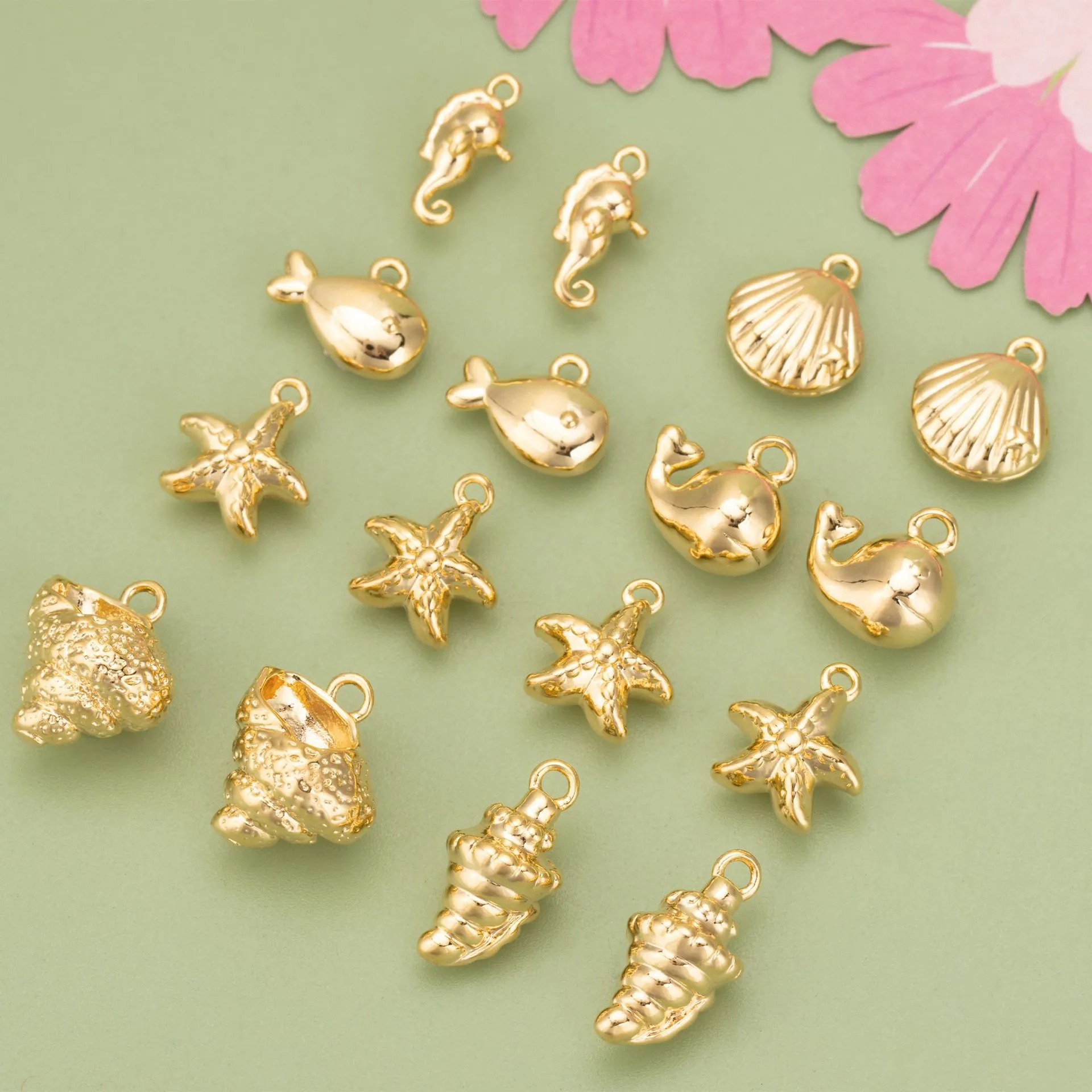 Marine Animals Charms Ocean Theme Copper Gold Silver Plated Seahorse Starfish Conch Whale Jewelry Making Pendants