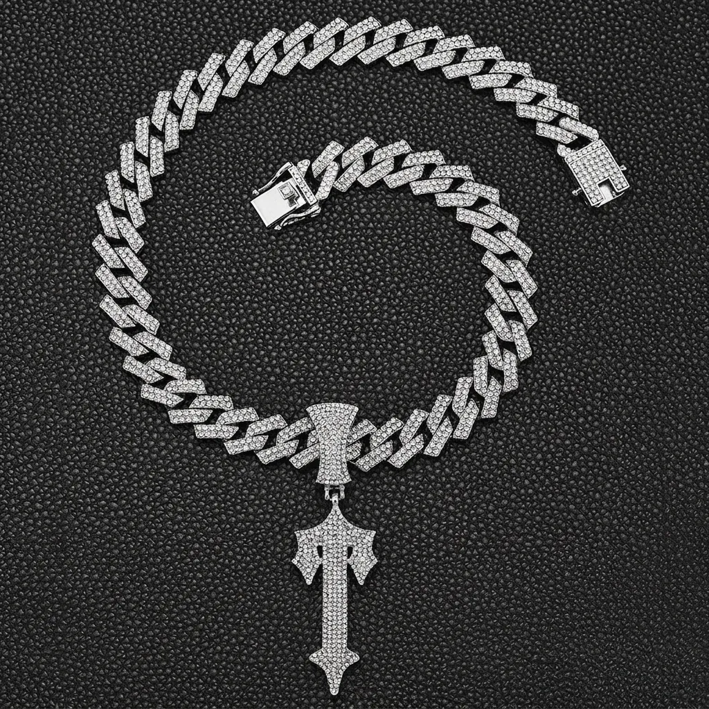 Hip Hop Pendant Necklace Iced Out Rhinestones Cuban Link Chain Alloy Cross Sword Design Jewelry Men Women