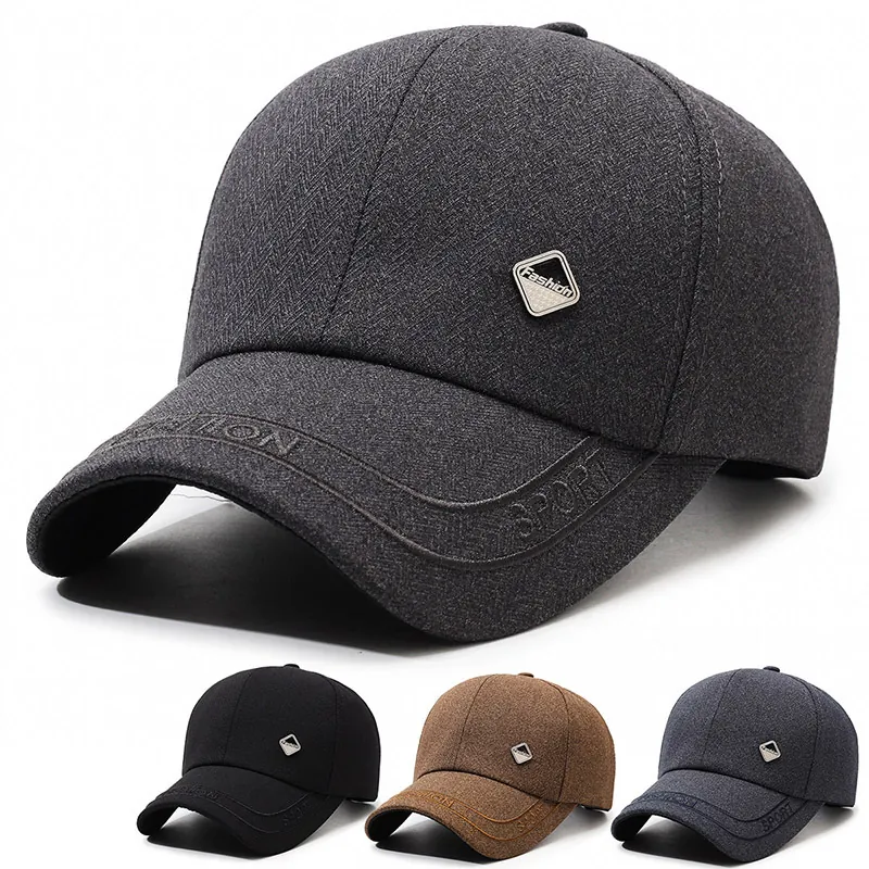 Men Baseball Cap Herringbone Texture Sun Protection Adjustable Metal Label Outdoor Casual Sport Hat