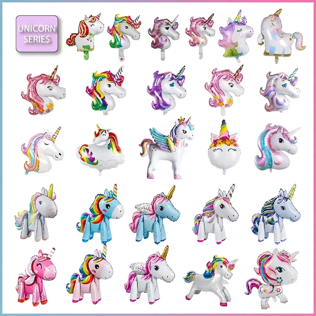 Standing Unicorn Foil Balloons Dimensional Cartoon Animal Rainbow Macaron Birthday Party Decoration Kids Celebration Ornament