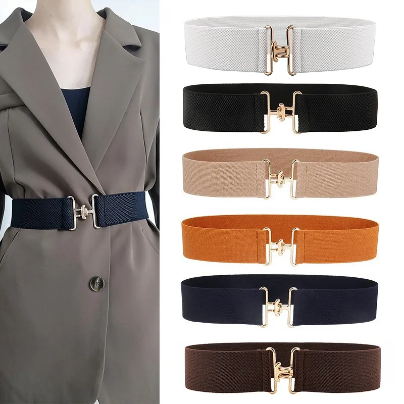 Women Wide Elastic Waist Belt Alloy Hook Buckle Stretch Cincher For Dresses Versatile Waistband
