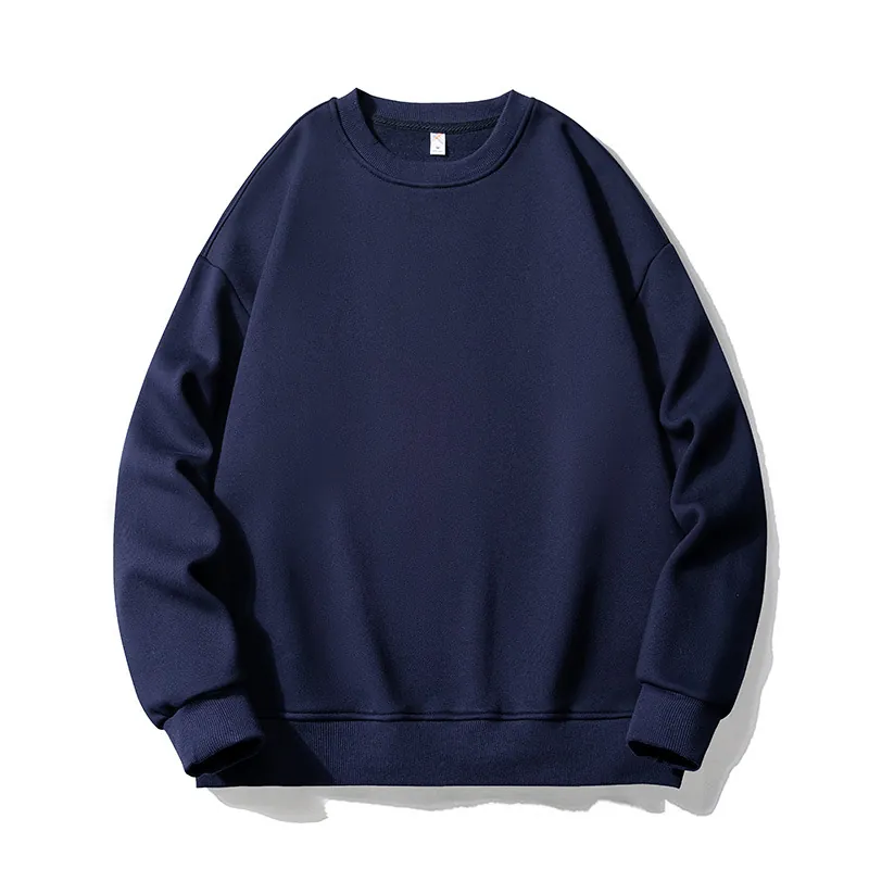 Men Round Neck Sweatshirt Long Sleeve Pullover Loose Fit Drop Shoulder Heavyweight Cotton Blend Solid Color Casual Top