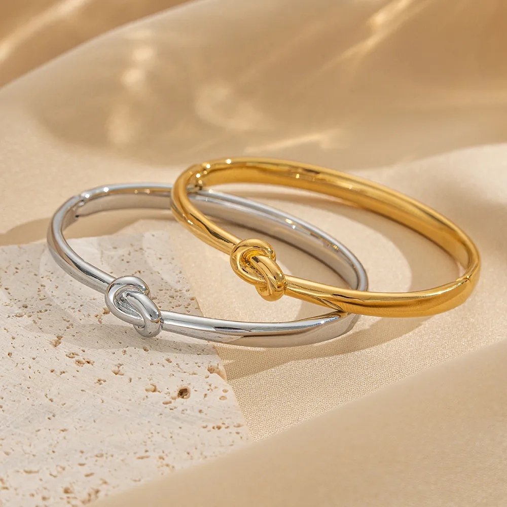 Knot Design Stainless Steel Bangle Minimalist Polished Metal Bracelet For Women Fashion Jewelry Gift