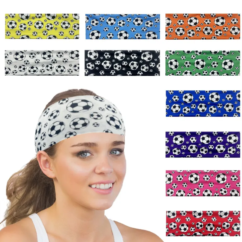 Soccer Pattern Sport Headband Polyester Elastic Sweatband For Running Yoga Workout For Men Women