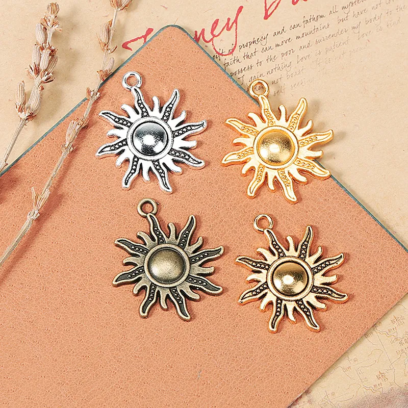 Vintage Sun Pendants Zinc Alloy Solar Charms For DIY Jewelry Making Retro Baroque Style Crafting Accessories