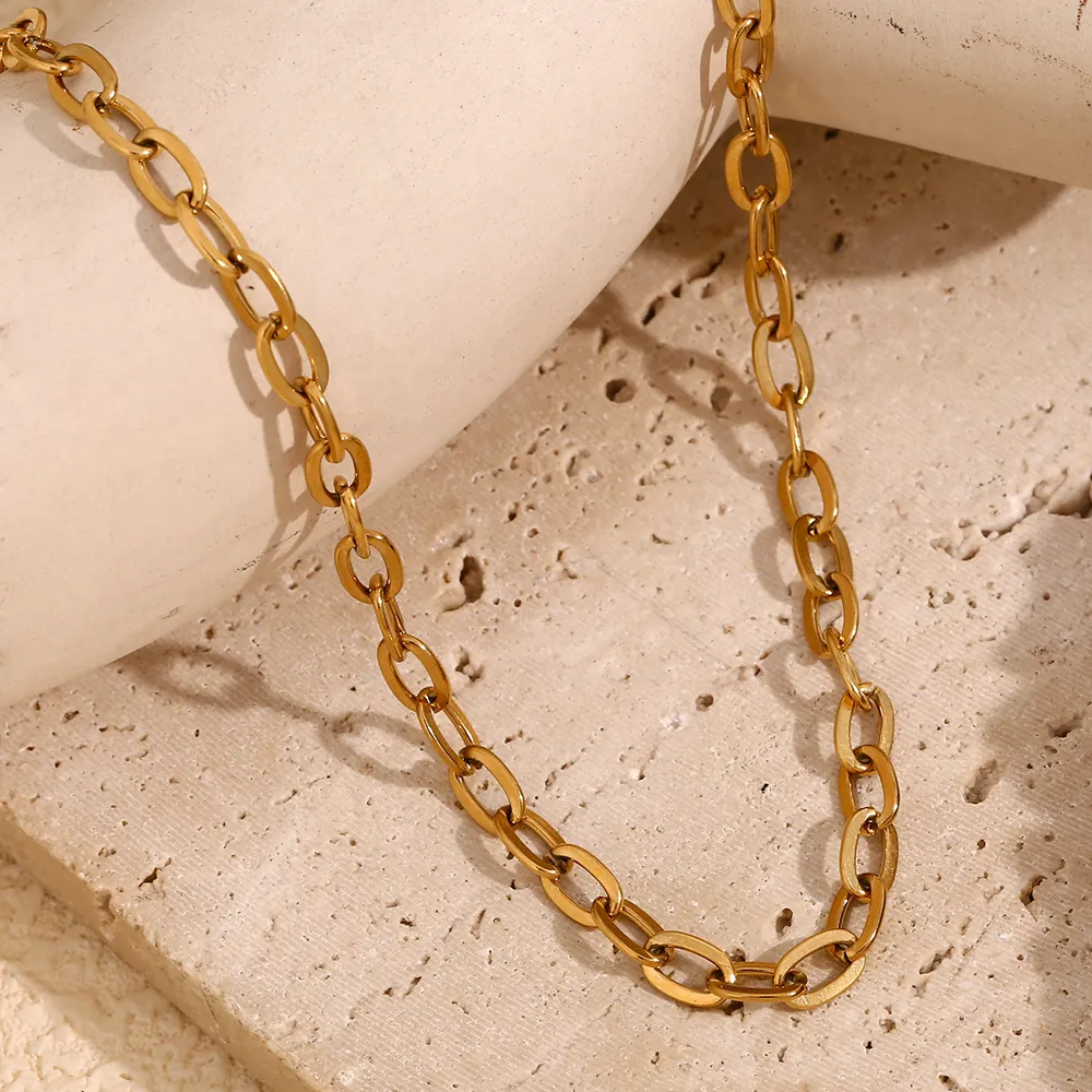 Minimalist Stainless Steel O-Chain Necklace For Women 18K Gold Plated Oval Link Chain Trendy Creative Daily Fashion Jewelry