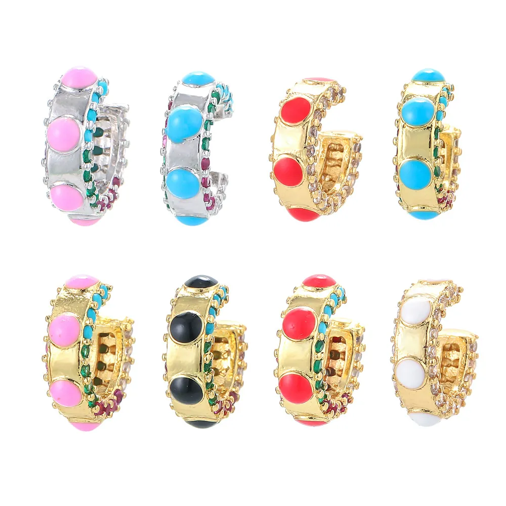 Vintage Rame Smalto Orecchini a Clip Per Donna Uomo Non Perforati Colorato Zirconia Geometrico a Forma di C Orecchini a Polsino Gioielli Moda Regalo